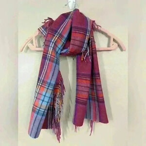 5 for $25| V. Fraas cashmink plaid double fringe hem pink blue purple scarf